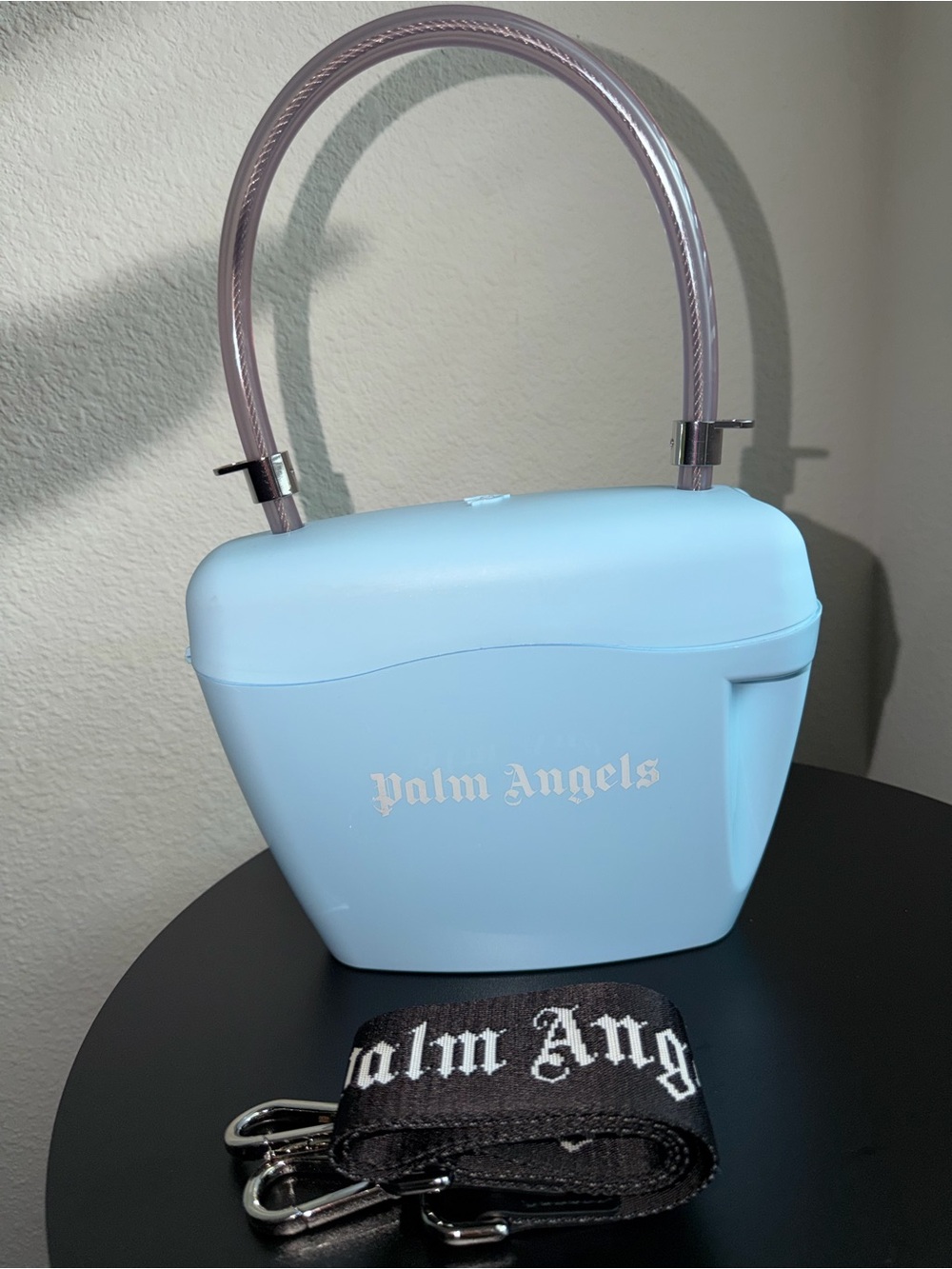 Palm Angels Powder Blue Mini Handbag with clear Handle